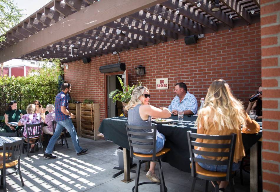 Guests enjoy brunch at 7th & Carson in Las Vegas, Sunday, May 10, 2020. Restaurants hosted ...