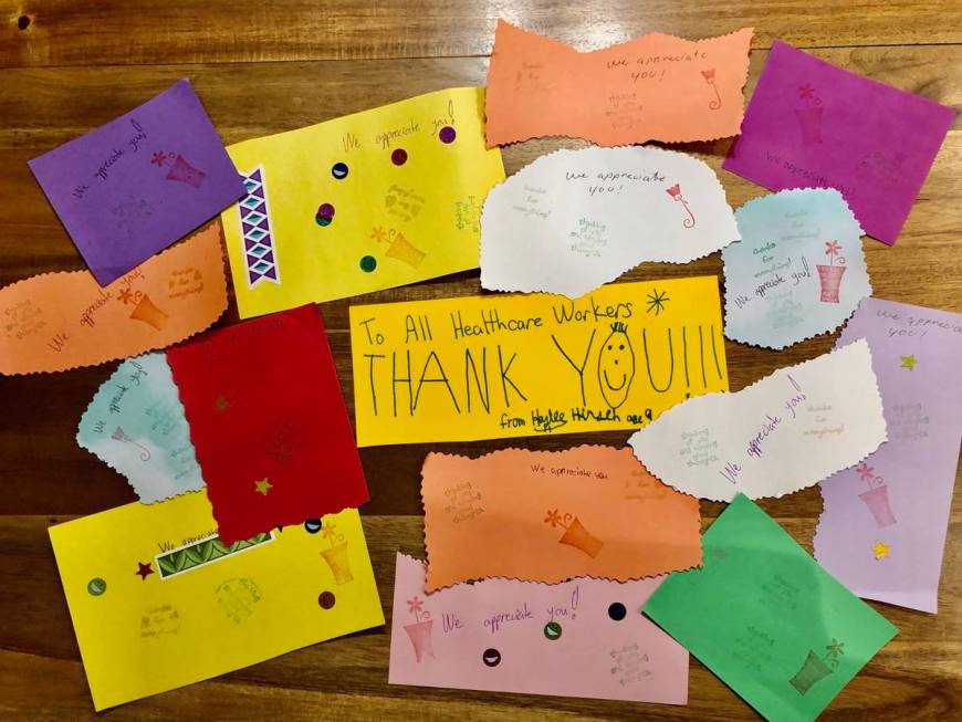 Nine-year-old Haylee Hirsch made more than 100 greetings cards for nurses.