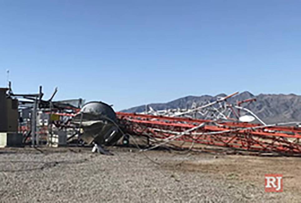 A downed cellphone tower in Pahrump, Nev., on May 7, 2020. (Nye County Sheriff's Office)