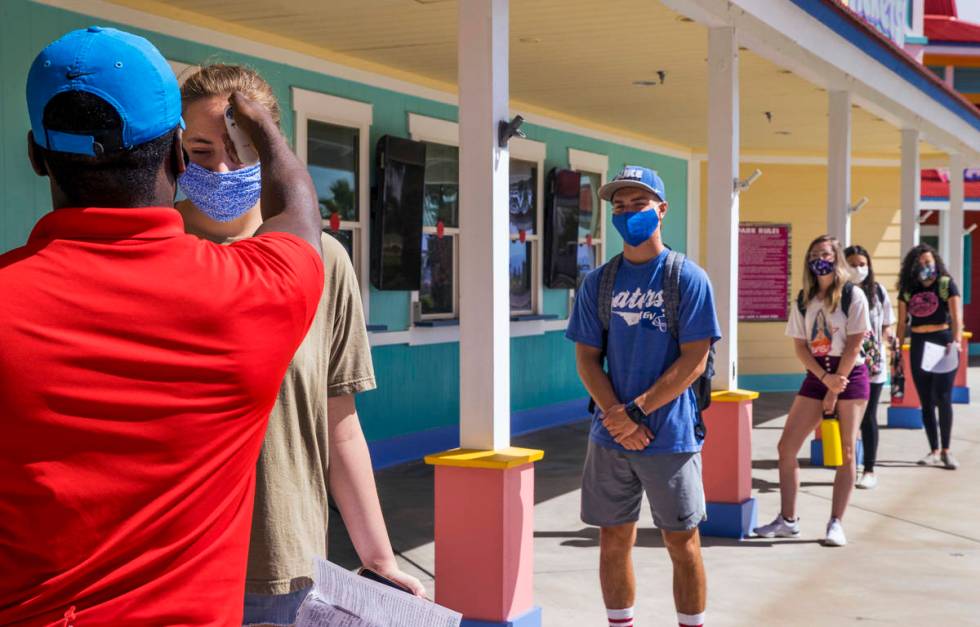 Lifeguard candidates are masked up, spaced apart and temperatures taken by Director of Operatio ...