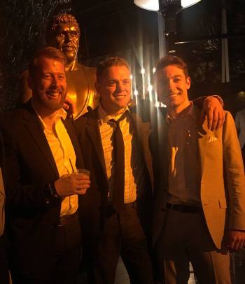 UNLV graduate Matt Maxson (left), poses with Jason Hehir and Jake Rogal at the premier of "Andr ...