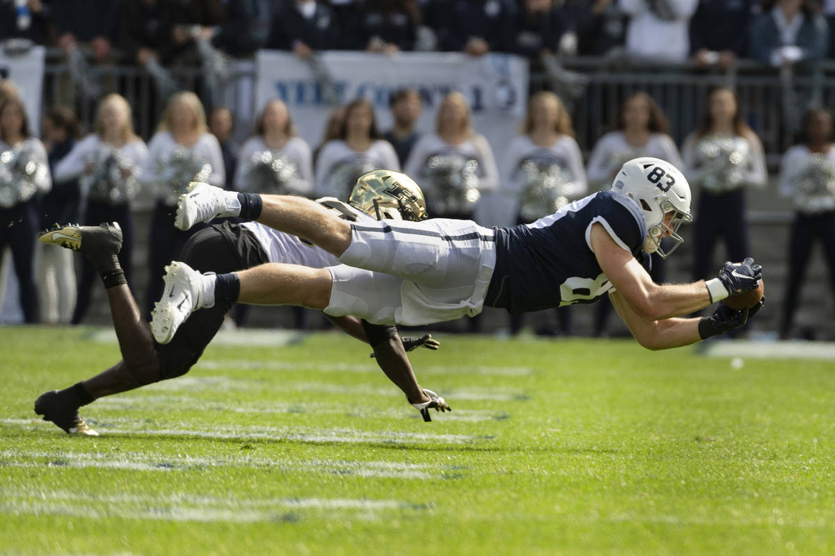 Penn State tight end Nick Bowers (83) stretches to catch a pass in the third quarter of an NCAA ...