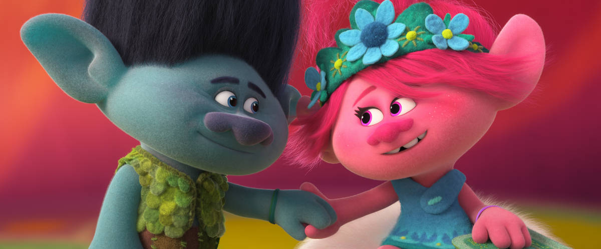 (from left) Branch (Justin Timberlake) and Poppy (Anna Kendrick) in "Trolls World Tour." (Dream ...