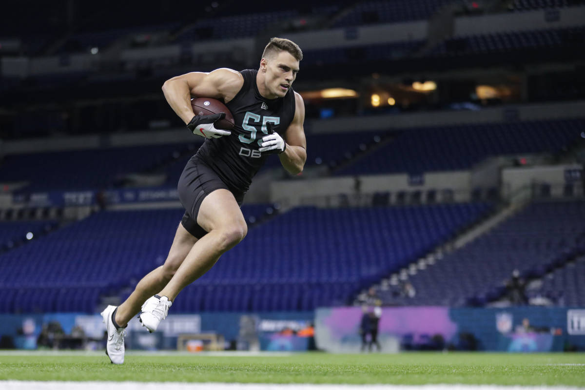 Clemson defensive back Tanner Muse runs a drill at the NFL football scouting combine in Indiana ...