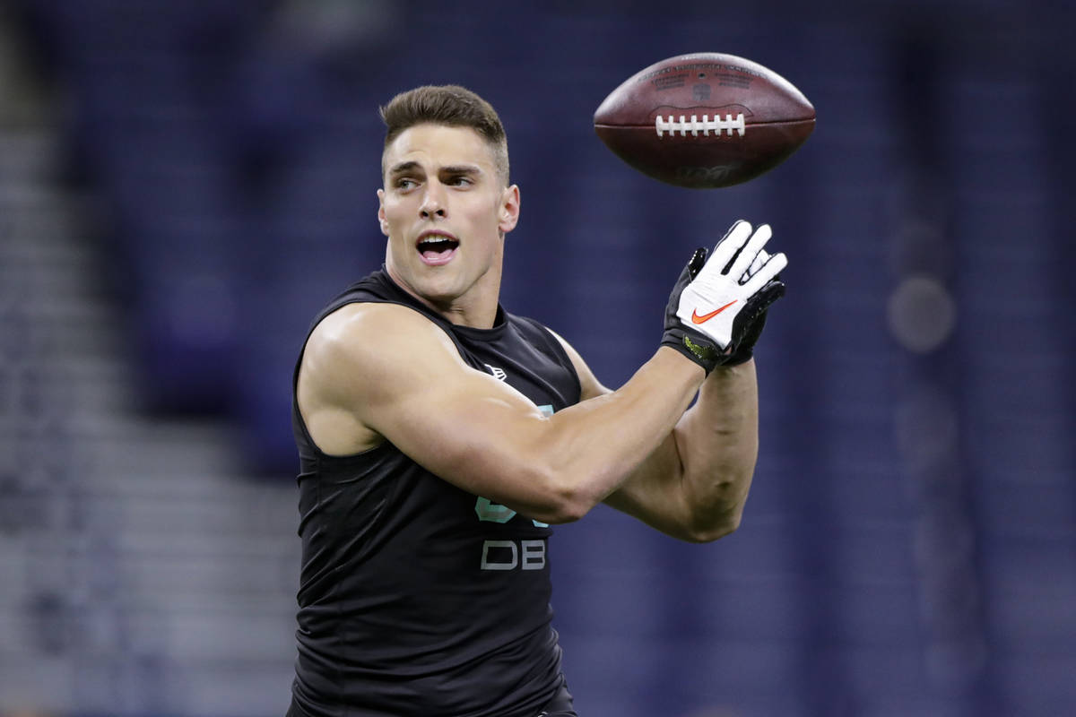 Clemson defensive back Tanner Muse runs a drill at the NFL football scouting combine in Indiana ...