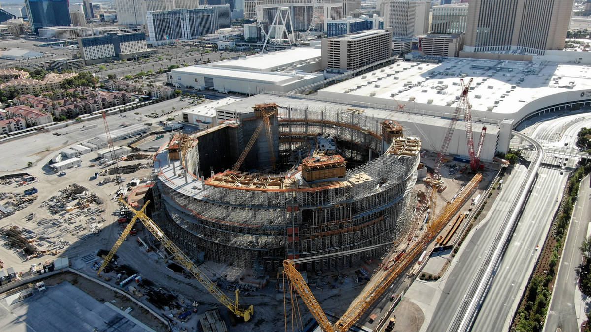 An aerial photo of the dormant construction site at the MSG Sphere at the Venetian, a collabor ...