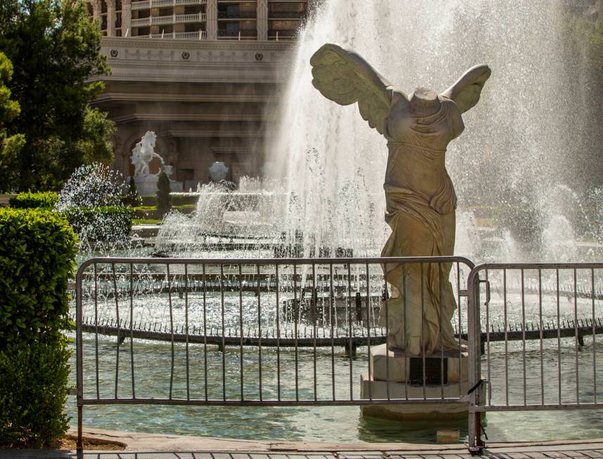 The main Caesars Palace fountain area is back in operation on Monday, May 18, 2020, in Las Vega ...