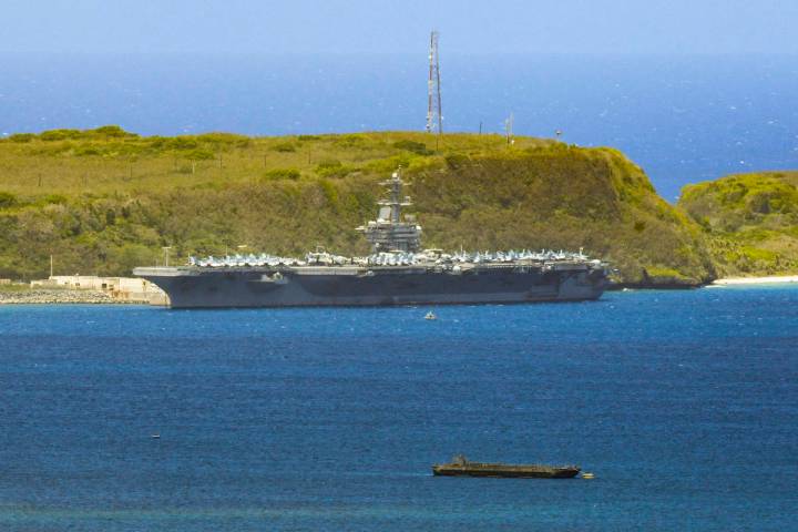 FILE - In this April 3, 2020, file photo, the USS Theodore Roosevelt, a Nimitz-class nuclear po ...