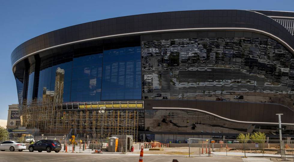 Crews at Allegiant Stadium begin to take down scaffolding on Tuesday, May 19, 2020, in Las Vega ...