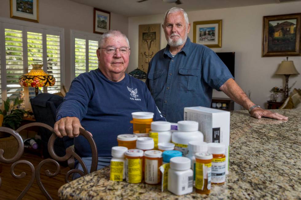 Military retirees Ken Knudsen, left, and Rich Gray are no longer allowed to use the Nellis Air ...