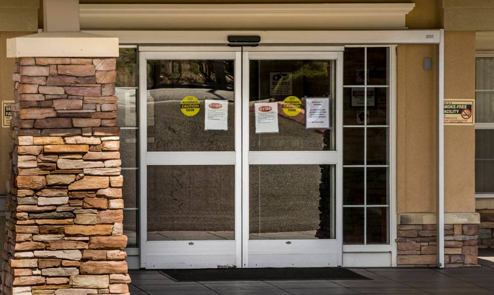 Entry doors of The Heights of Summerlin which has had numerous deaths there due to Covid-19 on ...