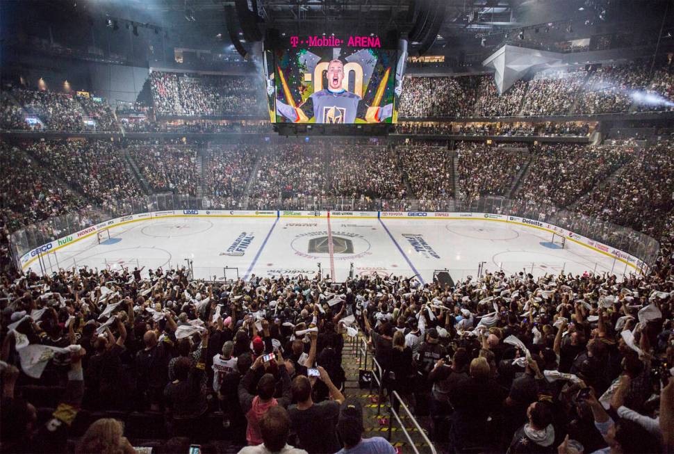 T-Mobile Arena is packed for Game 2 of the NHL Stanley Cup Final between the Golden Knights and ...