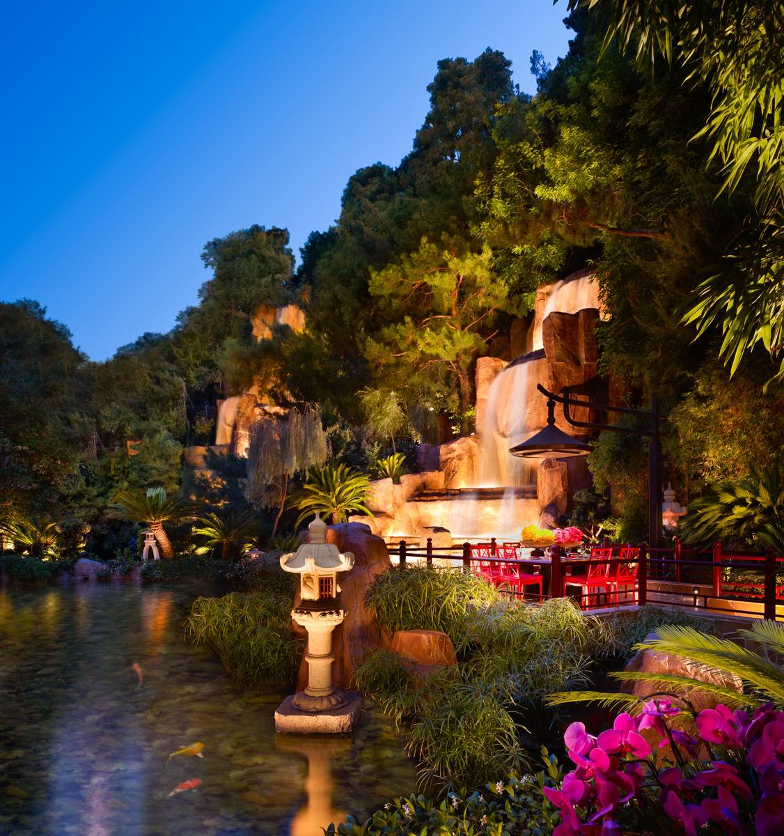 The view of the waterfall at Mizumi. (Wynn Las Vegas)