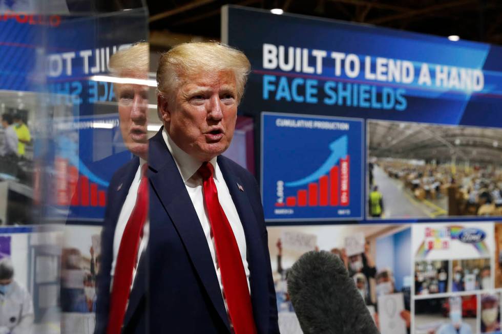 President Donald Trump speaks as he tours Ford's Rawsonville Components Plant that has been con ...