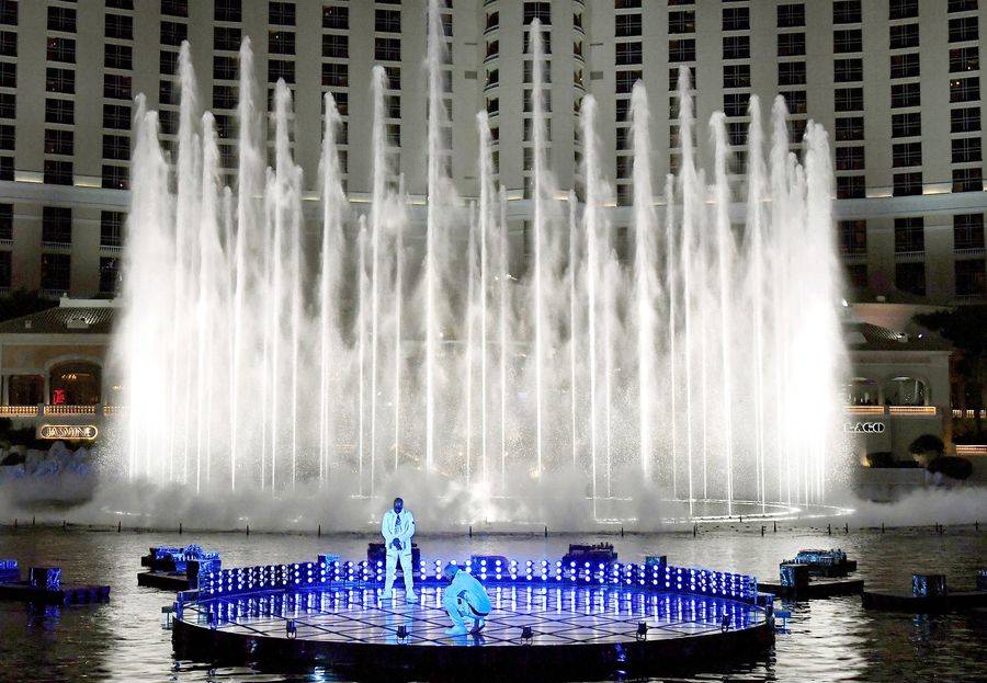 Drake performs at The Bellagio Fountains during the 2017 Billboard Music Awards at T-Mobile Are ...