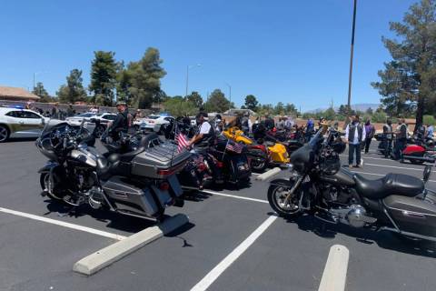 Motorcyclists gather at Foothills Baptist Church before heading to Avamere at Cheyenne, an assi ...