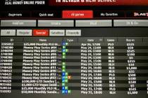 The lobby of WSOP.com shows events from a recently completed May tournament series Tuesday. (Ji ...