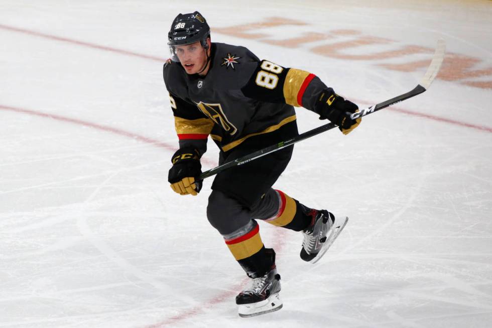 Vegas Golden Knights defenseman Nate Schmidt (88) is seen during the first period of an NHL hoc ...