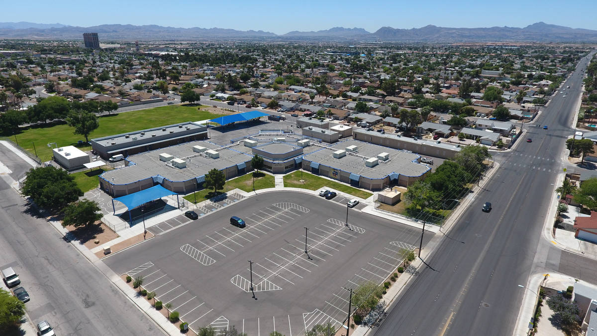 An aerial view of Ferron Elementary School in Las Vegas Wednesday, May 27, 2020. Clark County S ...