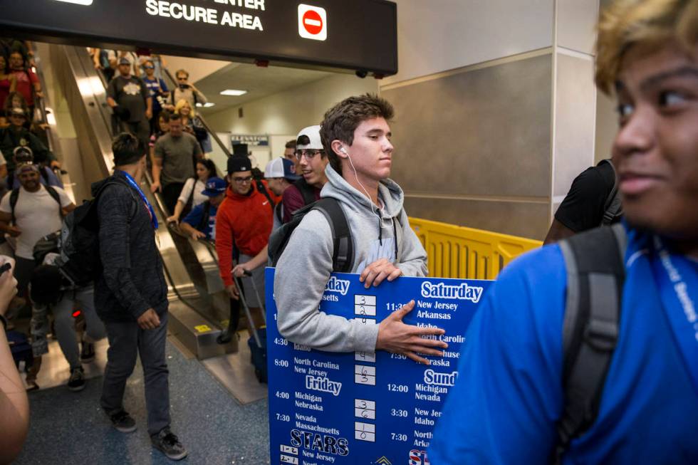 Southern Nevada Blue Sox baseball player David Hudleson, 19, arrives to McCarran International ...