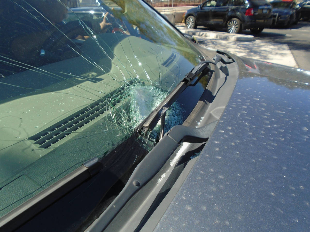 This is one of 25 vehicles damaged when rocks were thrown from an overpass on U.S. Highway 95 i ...