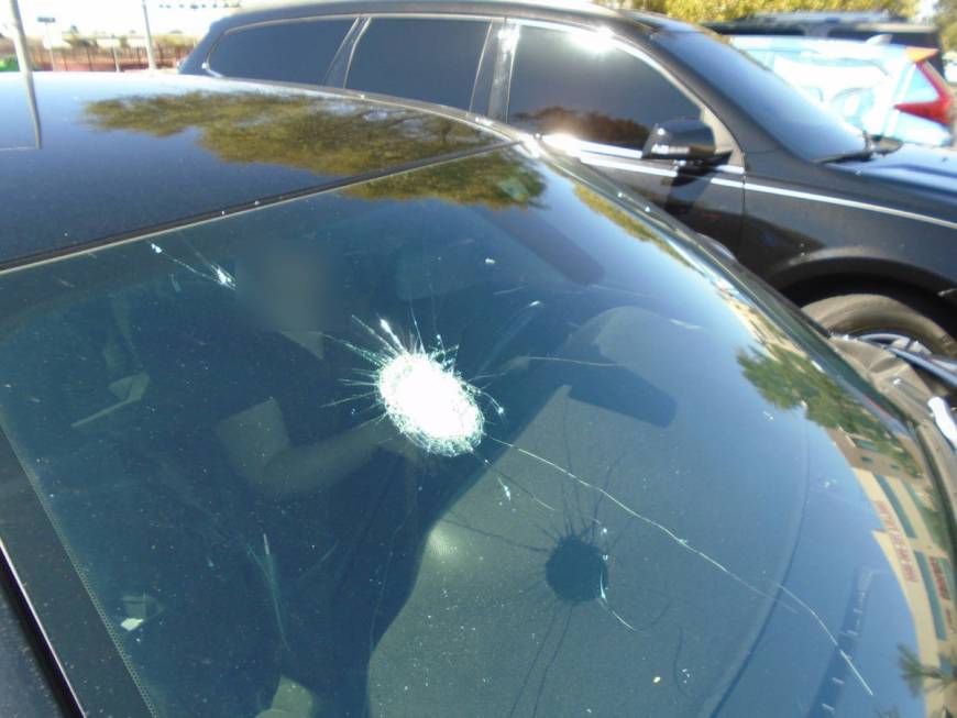 This is one of 25 vehicles damaged when rocks were thrown from an overpass on U.S. Highway 95 i ...