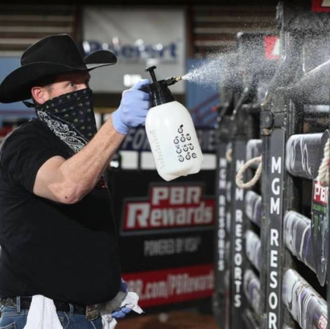 PBR Commissioner Sean Gleason at the Lazy E Arena, where PBR pioneered the return of sports to ...