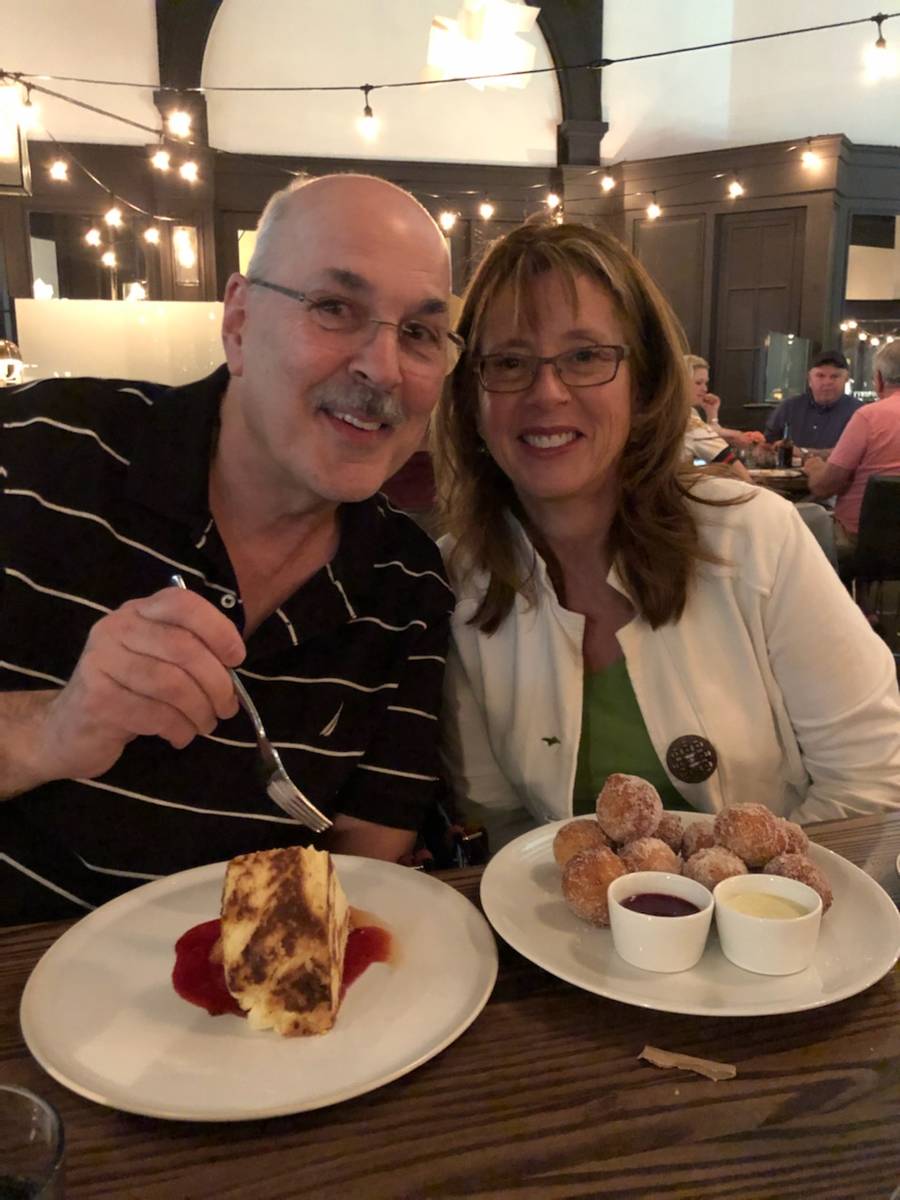 George Santino and wife Suzanne Santino eat dessert at Lupo’s in the Mandalay Bay on March 5, ...