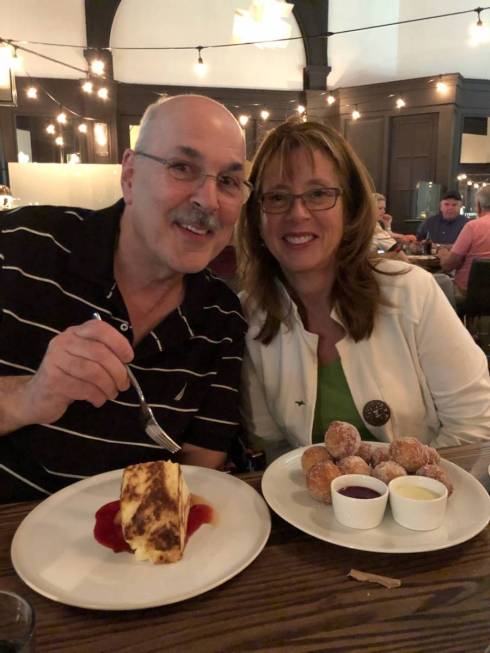 George Santino and wife Suzanne Santino eat dessert at Lupo’s in the Mandalay Bay on March 5, ...