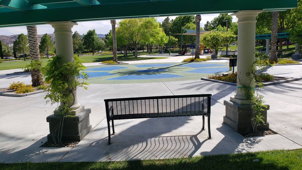 A splash pad in South Tower Park is seen, Friday, May 29, 2020, in Summerlin. (Aleksandra Apple ...