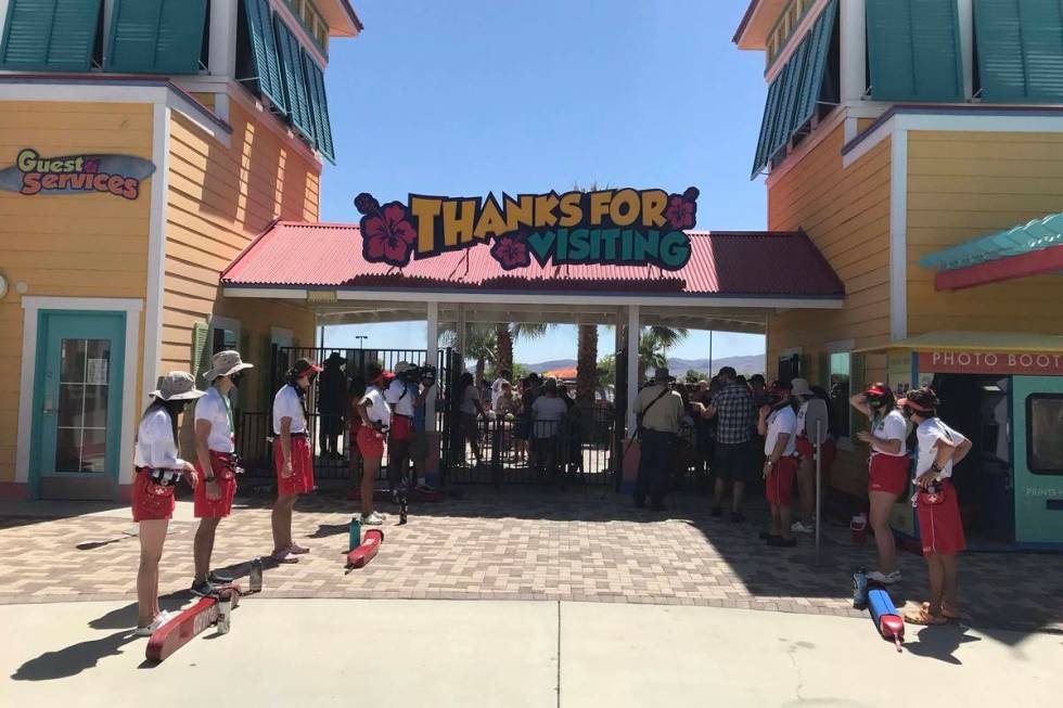 Employees await the crowd as Cowabunga Bay sets to open its doors on Friday, May 29, 2020. (Bla ...