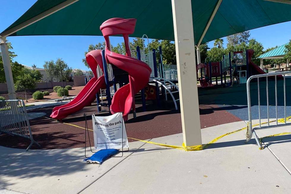 Paseo Vista Park in Henderson is open, but playground equipment remains off limits. (Mick Akers ...