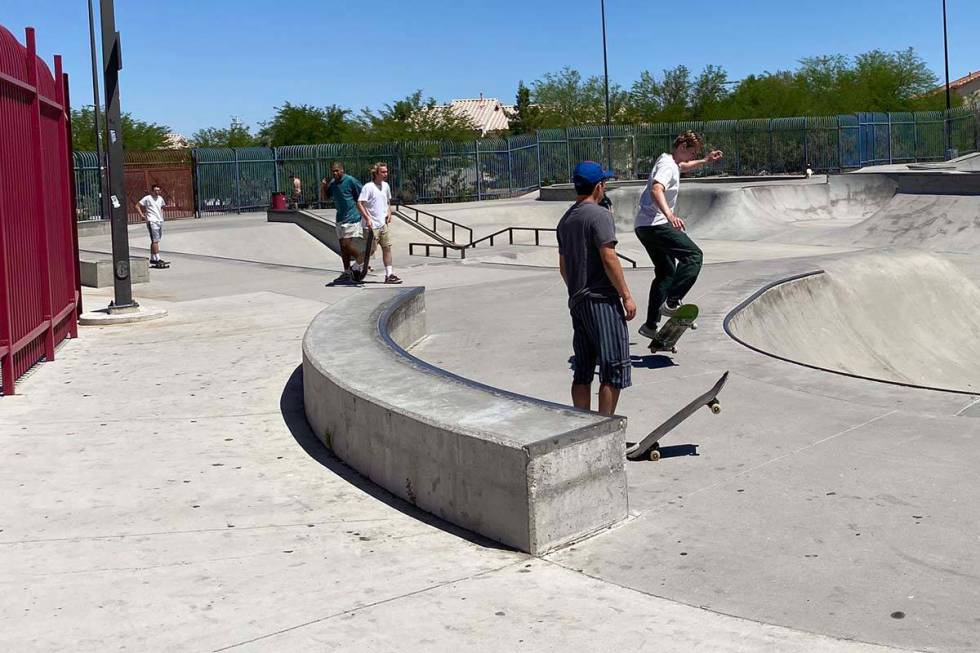 About two dozen people of all ages take advantage of Anthem Hills skatepark, which reopened on ...