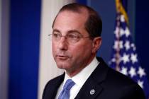 Health and Human Services Secretary Alex Azar speaks about the coronavirus in the James Brady P ...