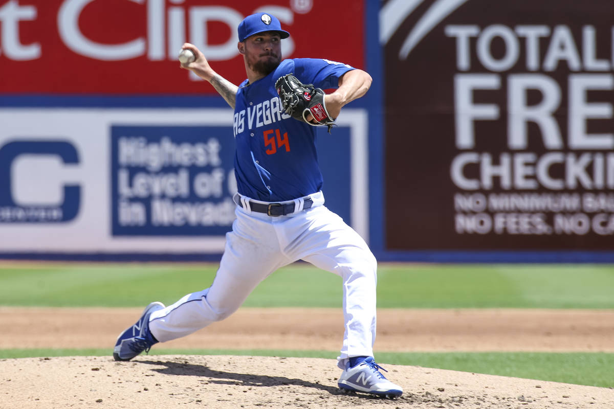 51s pitcher Andrew Church on the mound against the Tacoma Rainiers at Cashman Field in Las Vega ...