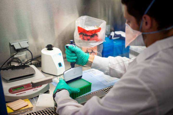Scientists at the Nevada State Public Health Laboratory at UNR's School of Medicine collect cri ...