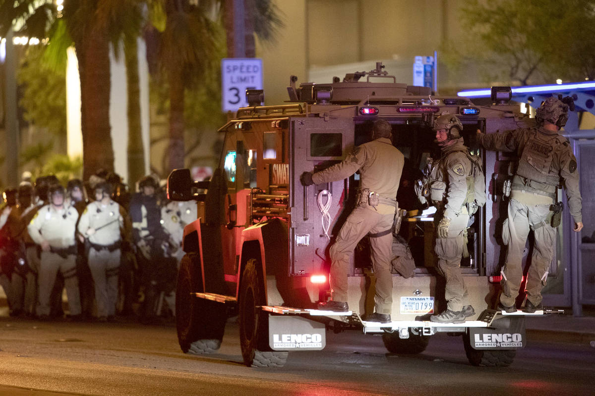 SWAT arrived at the scene of a standoff between Las Vegas police and George Floyd protesters on ...