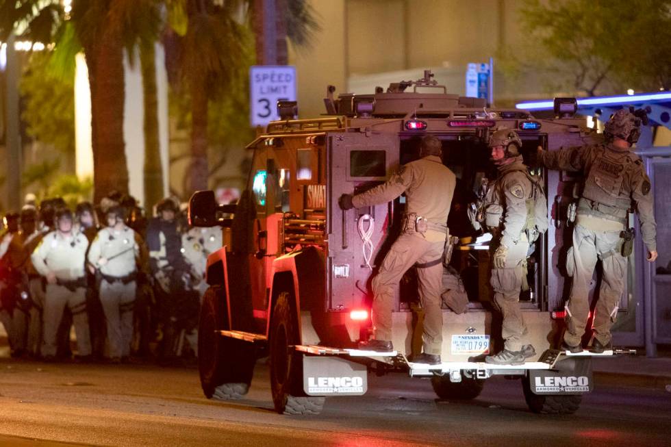 SWAT arrived at the scene of a standoff between Las Vegas police and George Floyd protesters on ...