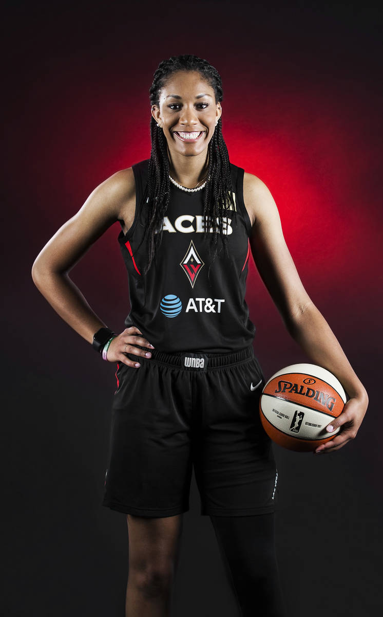 Aces center A'ja Wilson during media day on Monday, May 13, 2019, at Mandalay Bay Events Center ...