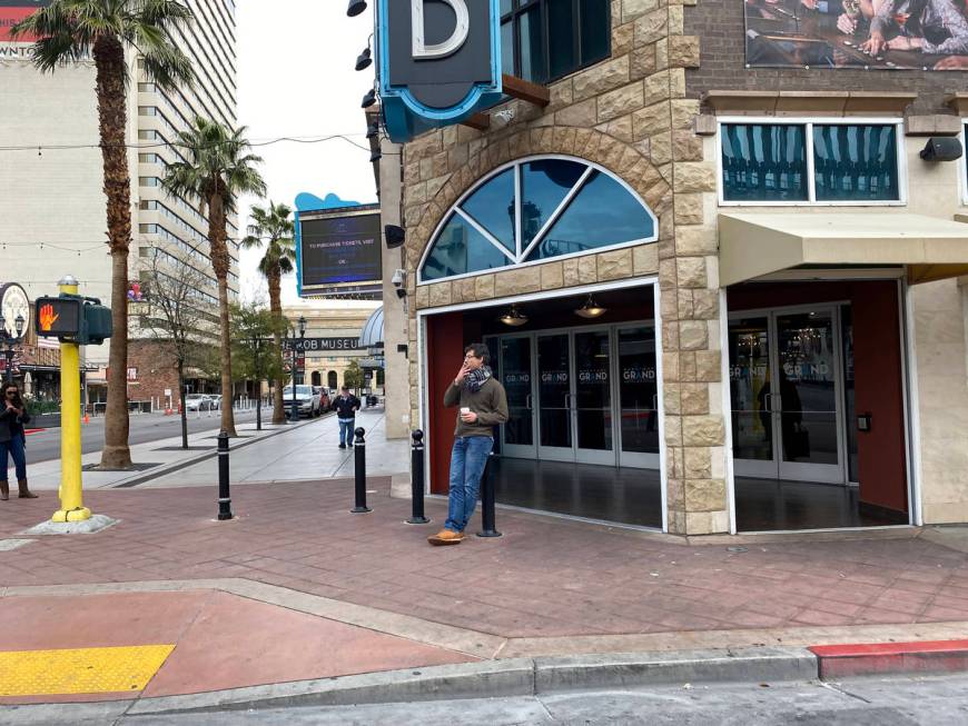 Jakub Klimczak of Poland waits outside the Downtown Grand in Las Vegas Wednesday, March 18, 202 ...