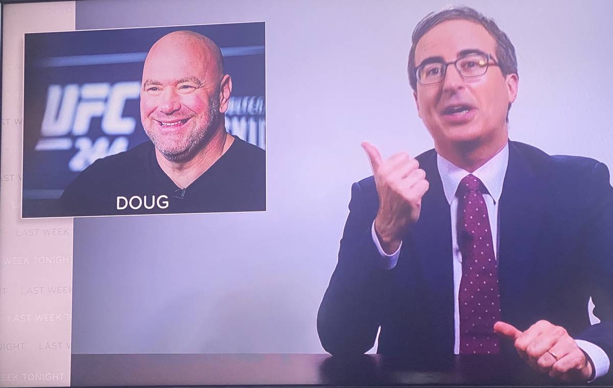 A screen shot of John Oliver promoting "Doug" as UFC President Dana White's new name on the May ...