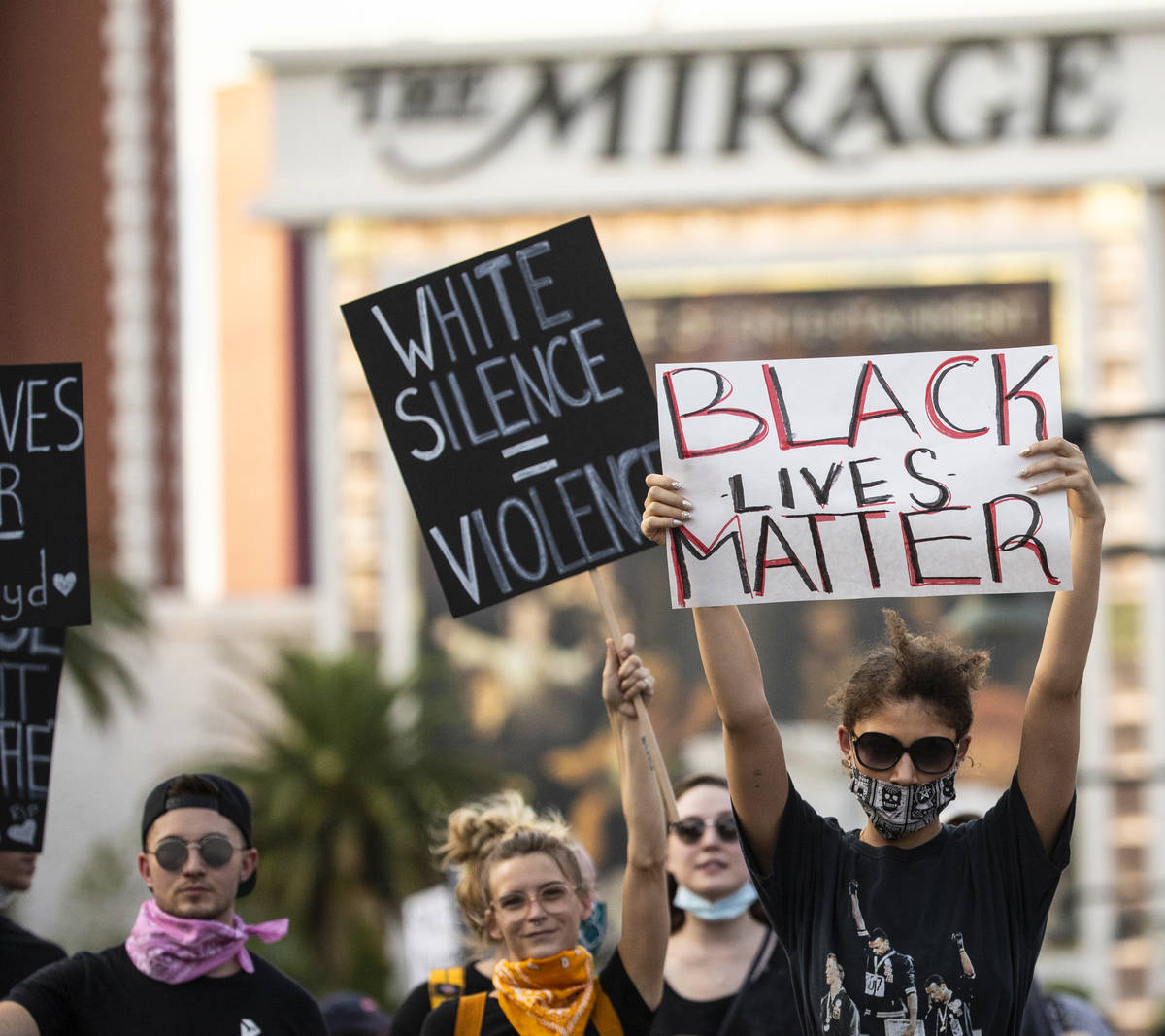 A large crowd protests on the Strip on Monday, June 1, 2020, in Las Vegas as riots continue thr ...