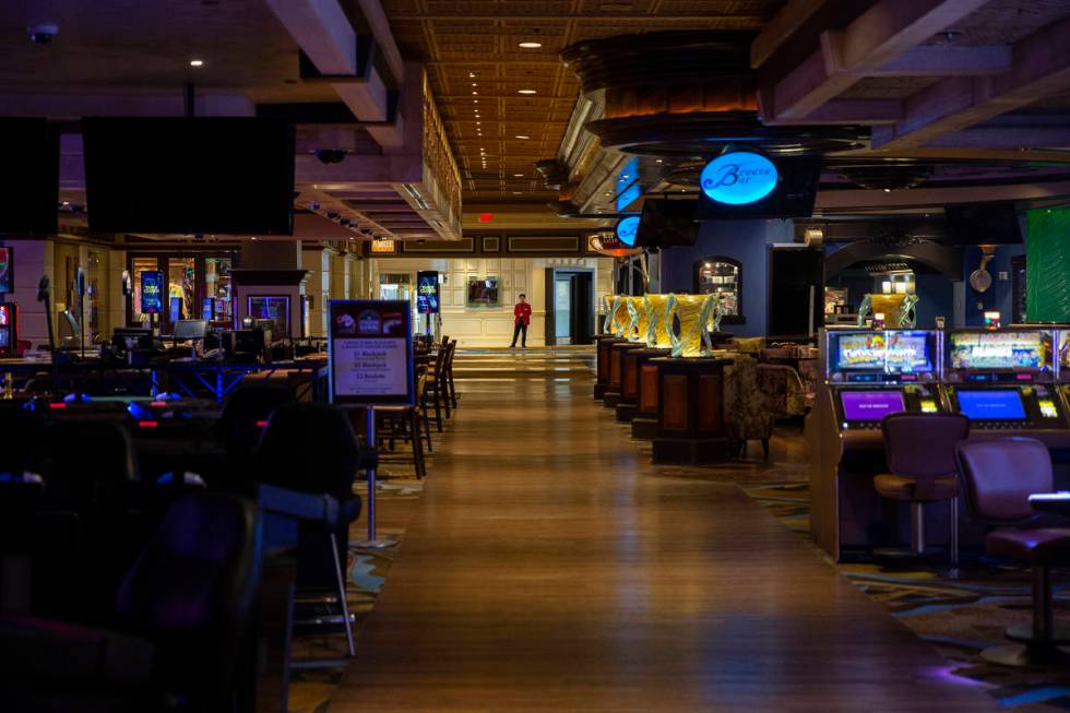 A single security guard watches over the gaming floor during the closure of TI due to the coron ...