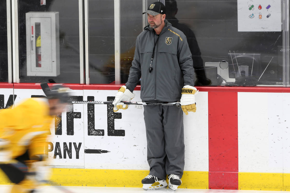 Vegas Golden Knights coach Peter DeBoer during a team practice at City National Arena in Las Ve ...