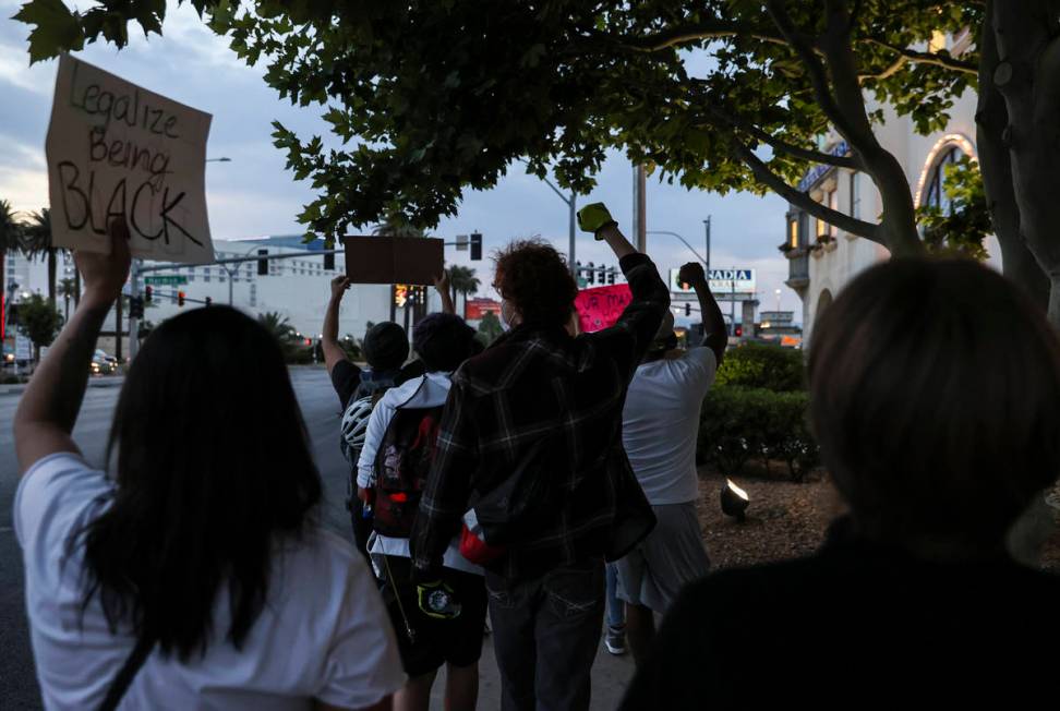 People march during a Black Lives Matter protest near UNLV in Las Vegas on Tuesday, June 2, 202 ...