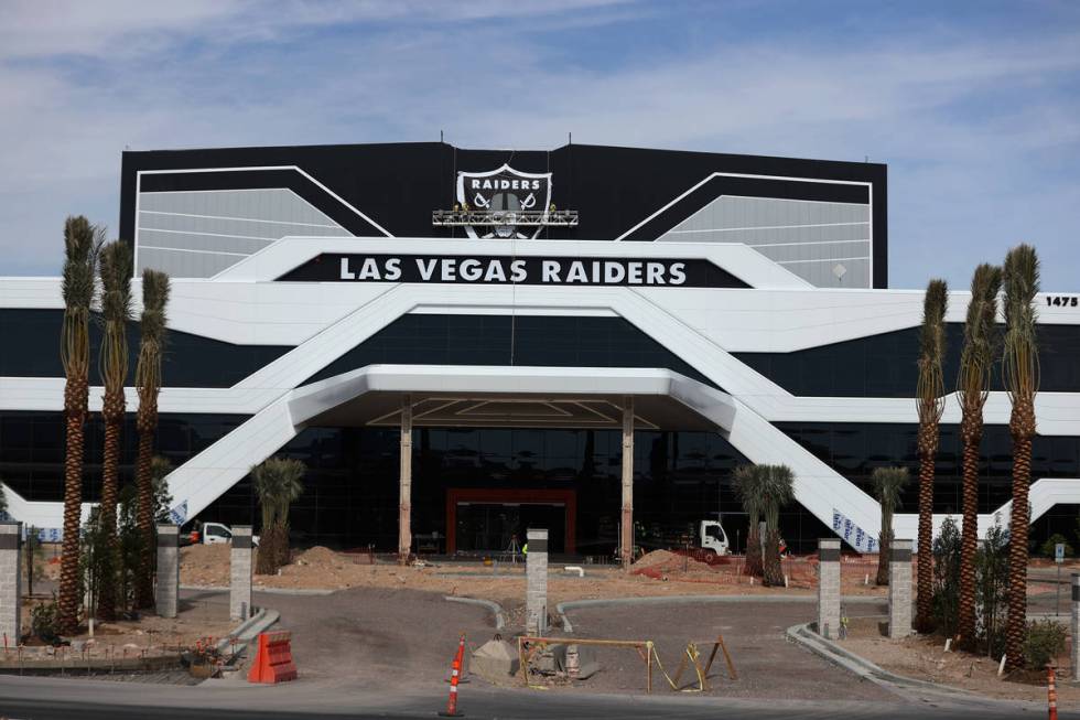 The shield logo is installed at the Las Vegas Raiders headquarters and practice facility in Hen ...