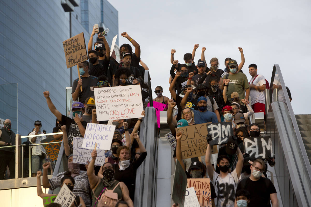 during a Black Lives Matter protest at UNLV in Las Vegas on Tuesday, June 2, 2020. (Chris Day/L ...