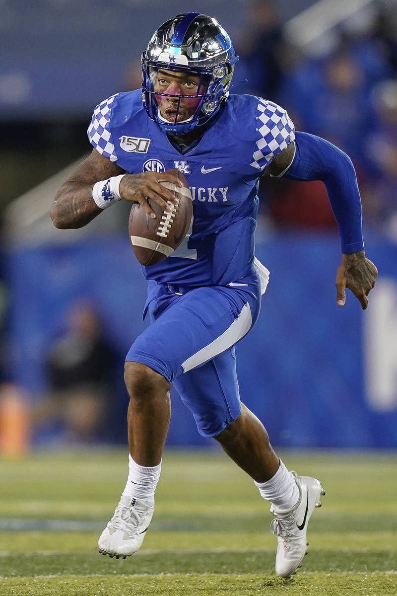 FLE - In this Oct. 12, 2019, file photo, Kentucky quarterback Lynn Bowden Jr. (1) is shown duri ...