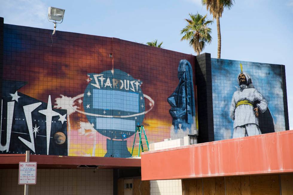 The new mural in progress, “From the Land Beyond Beyond,” by artist James Stanfor ...