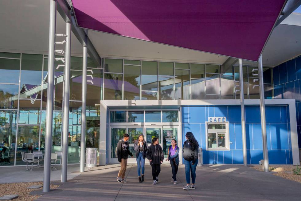 Roy W. Martin middle school friends leave the East Las Vegas Library in Las Vegas on Tuesday, D ...